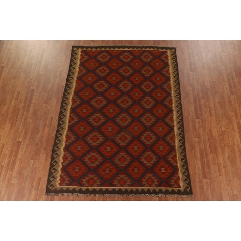 Hand Woven Oriental 100% Wool Carpet Southwestern Geometric Multi-Colored Kilim Area Rug - 9' 5'' X 6' 9''