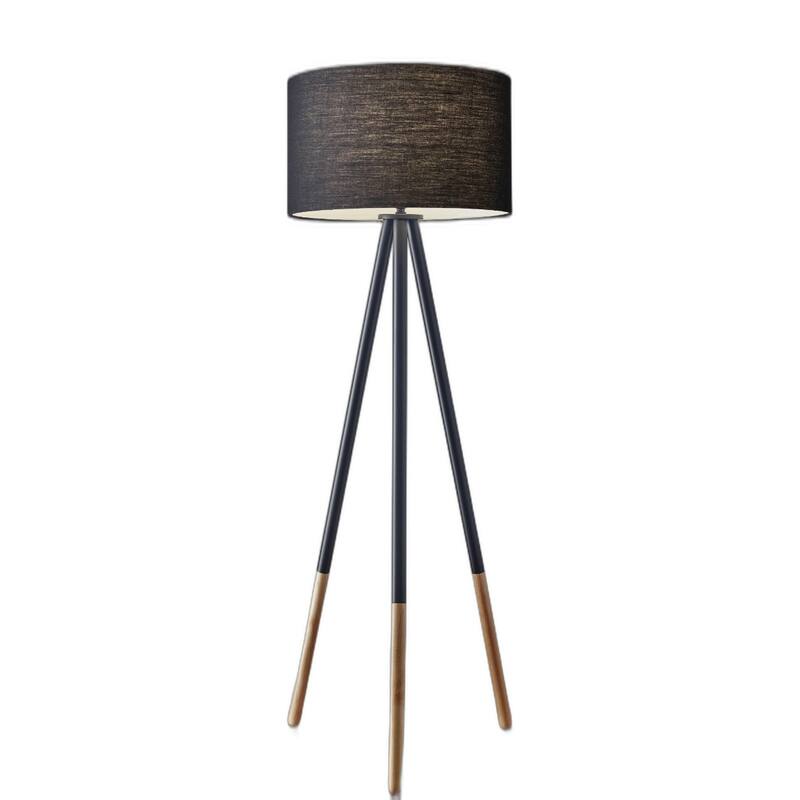 Modern Black Tripod Floor Lamp with Drum Shade 60-Inch Metal Stand for Living Room Decor - 60.25”H x 22”W x 22”D