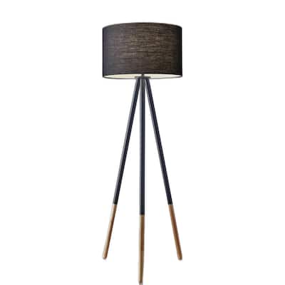 Modern Black Tripod Floor Lamp with Drum Shade 60-Inch Metal Stand for Living Room Decor - 60.25”H x 22”W x 22”D
