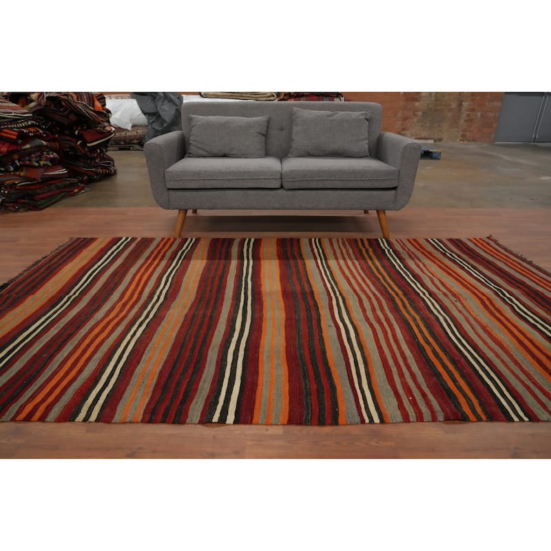 Hand Woven Oriental 100% Wool Carpet Southwestern Geometric Multi-Colored Kilim Area Rug - 9' 1'' X 5' 4''