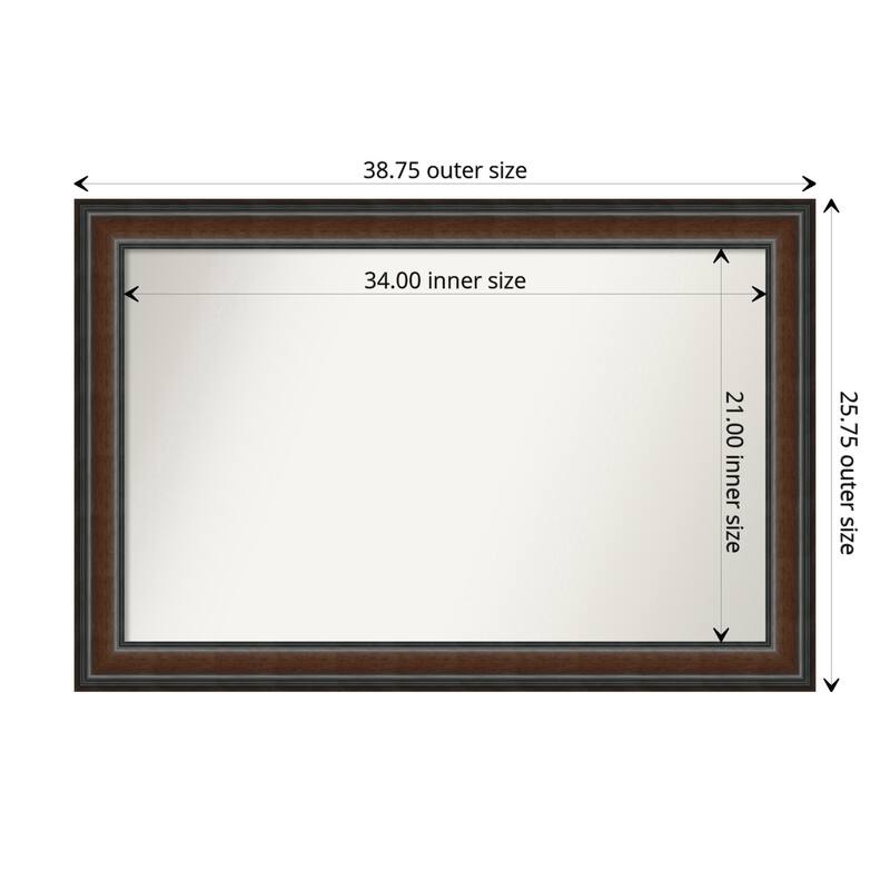 Cyprus Walnut Framed Non-Beveled Custom Wall Mirror, Bathroom Vanity Mirror - Outer Size: 38.75 x 25.75