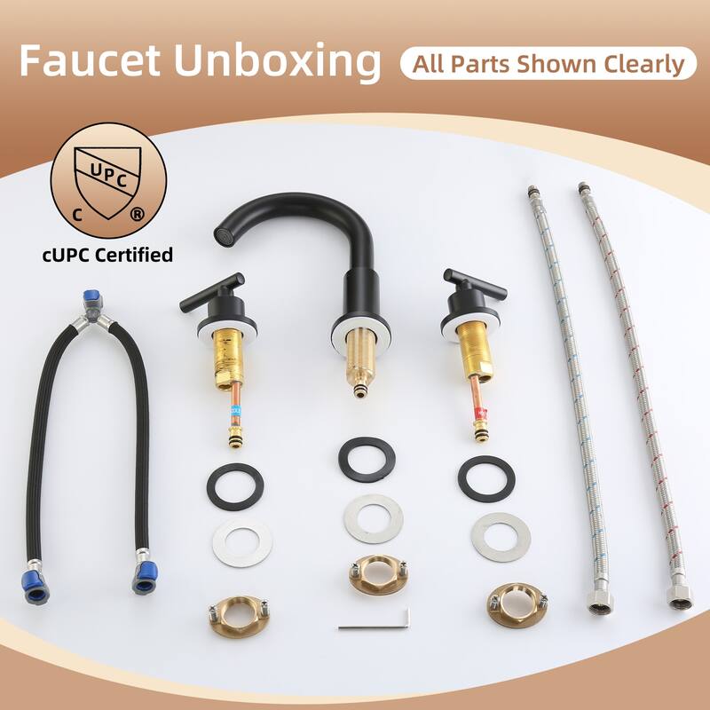 Modland Widespread 3-Hole Bathroom Faucet, 500K Cycle Ceramic Cartridge, 360 Swivel Spout & CEC Certified (Black/Gold/Nickel)