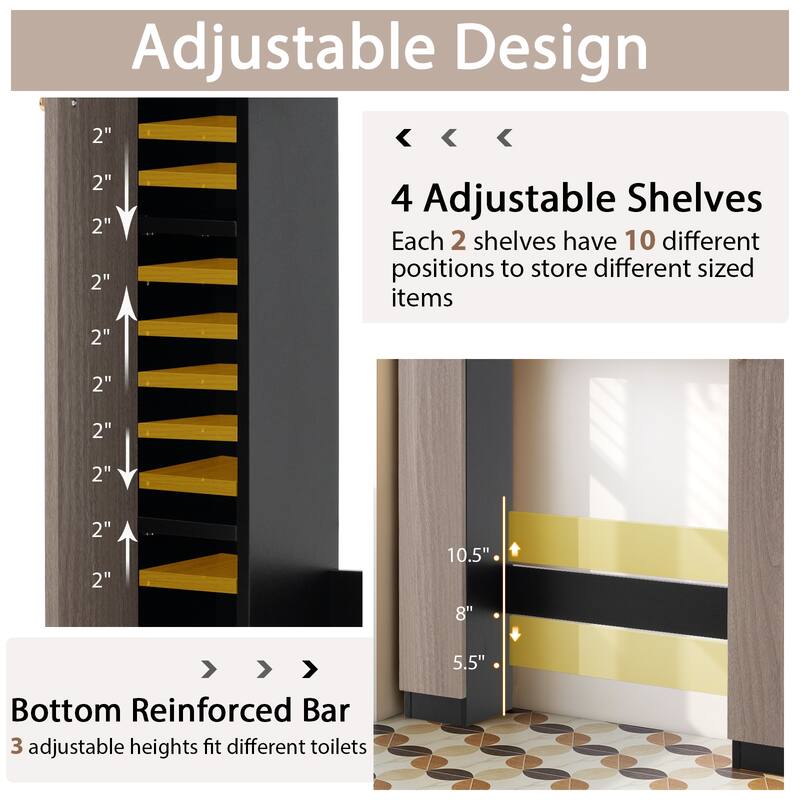 Over Toilet Storage Cabinet with Shelves and Double Door Cabinets