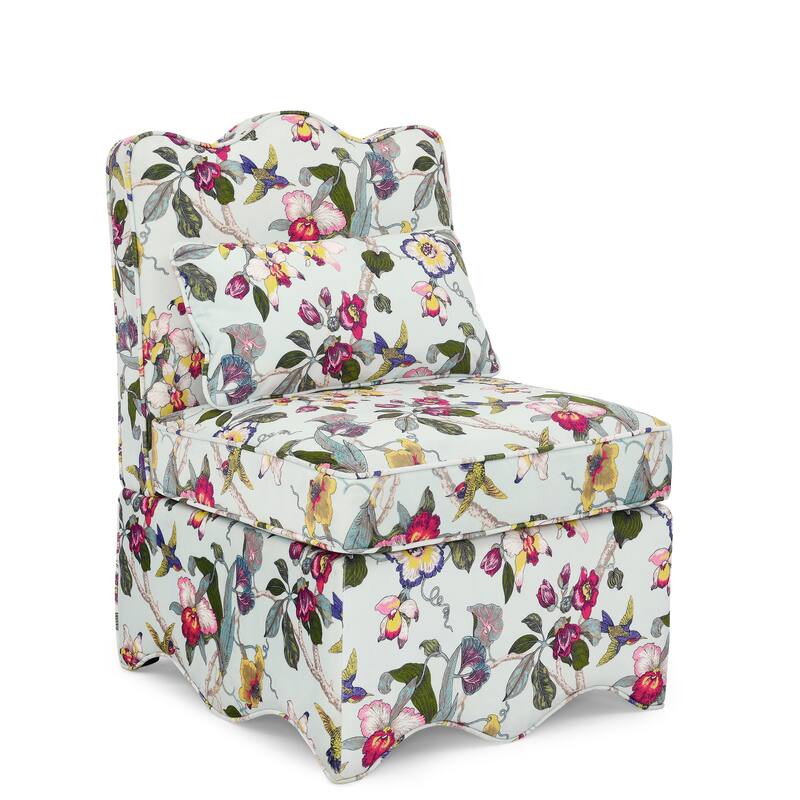 Roomfitters Floral Flannel Accent Chair with Pillow, Armless Upholstered Lounge Chair with Soft Cushion for Living Room