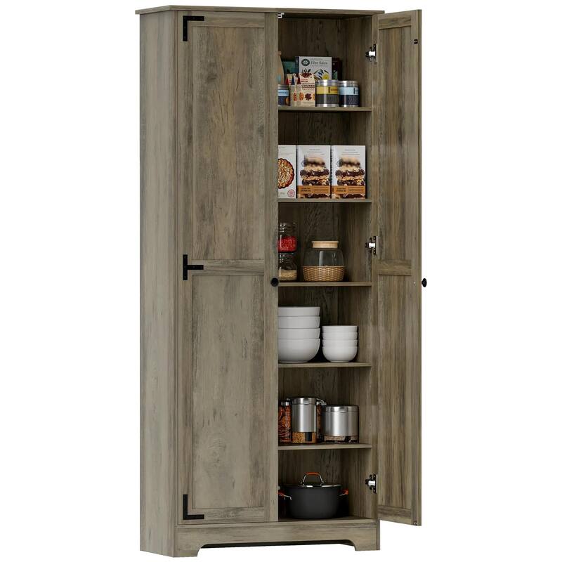 72" Farmhouse Pantry Cabinet, Freestanding Food Pantry Cabinet