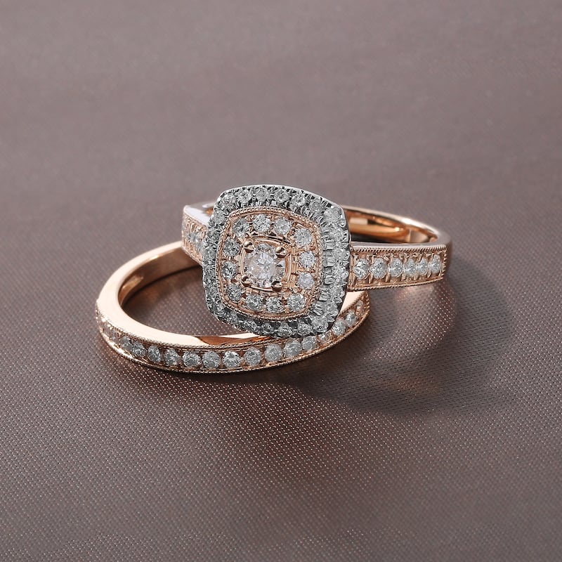 3/4ct TDW Diamond Double Halo Bridal Set in 14K Rose Gold for Women