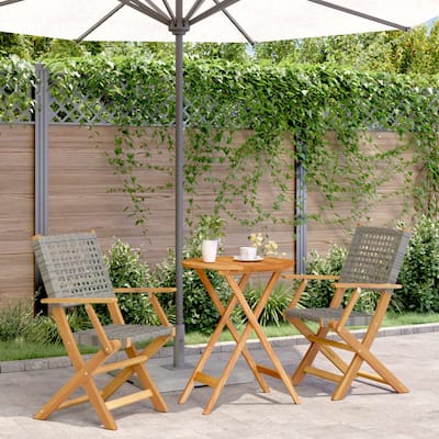 vidaXL Bistro Set Grey and Natural Wood Solid acacia wood, PE rattan Small - 21.2x35.8x22.4