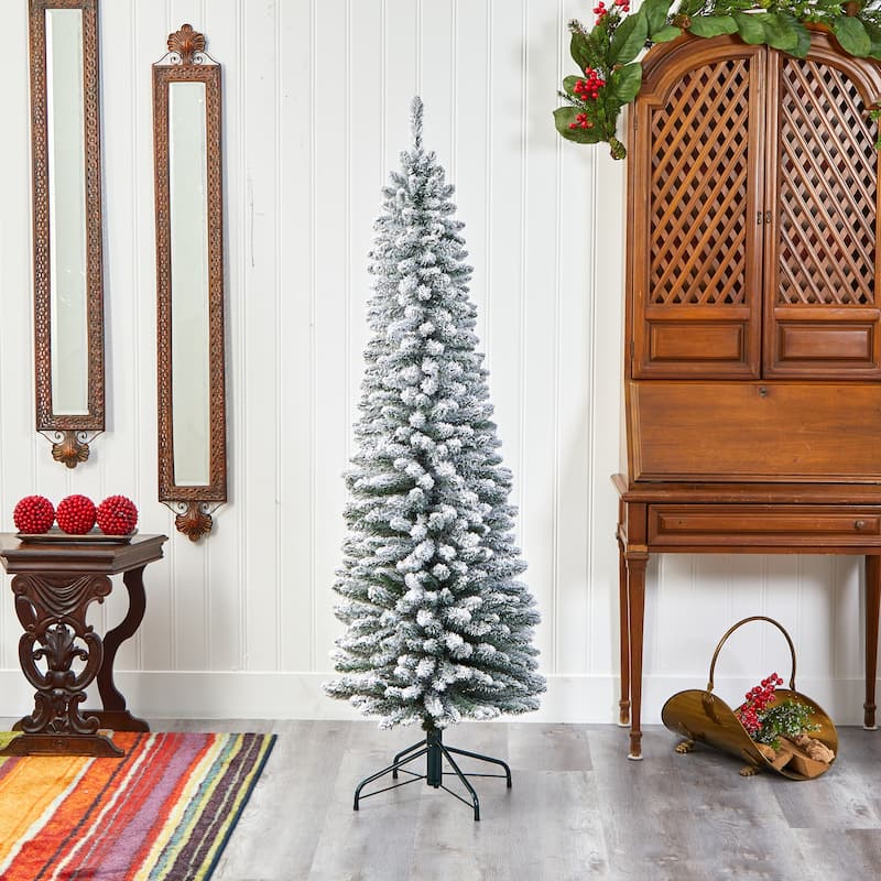 6’ Pencil Flocked Artificial Christmas Tree, Unlit - 6 Foot