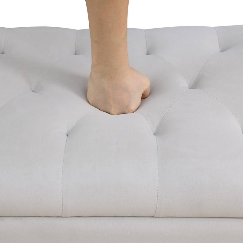 Elegant Gray White Storage Bench with Solid Wood Frame