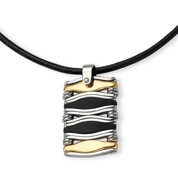 Chisel Stainless Steel Wavy Bar Gold Color IP-plated and Rubber Rectangle Pendant Necklace (3 mm) - 18 in