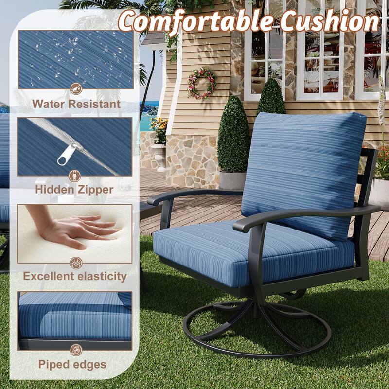 EROMMY Patio Set: 360° Swivel Rockers, Sofa, Ottomans & Table – Outdoor Conversation Set for Poolside, Garden & Deck