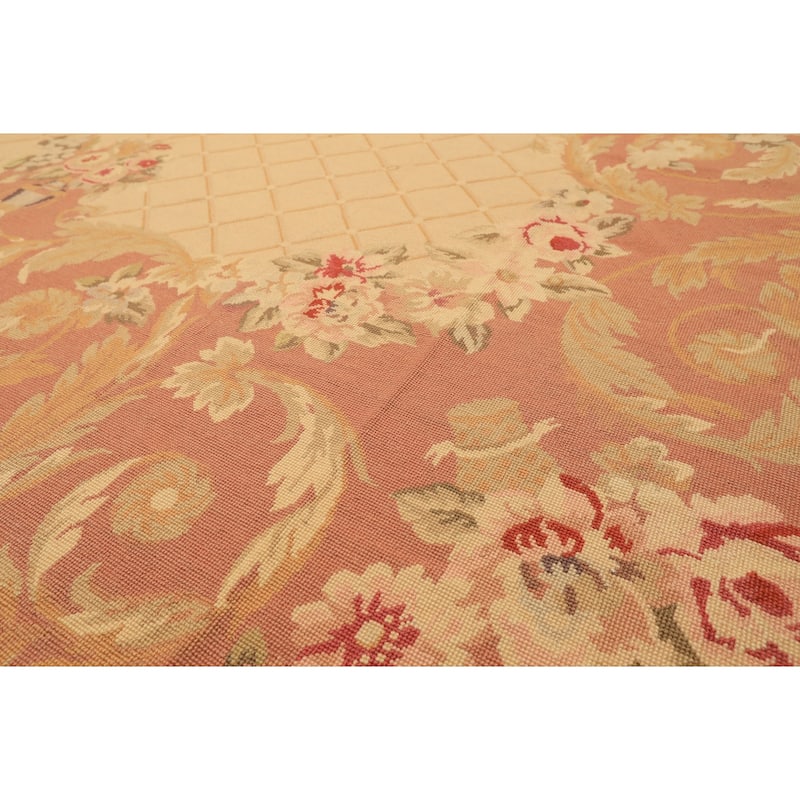 8'3''x10'9'' Hand Woven Flatweave Wool Light Gold French Aubusson Needlepoint Rug - 8' 3'' x 10' 9''