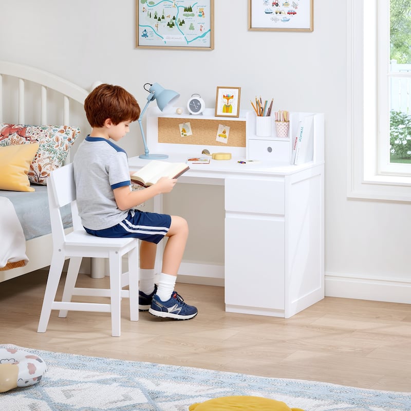 COSTARS Kids Desk and Chair Set, Kids Study Desk with Hutch for 5-12 Years Old, Student Writing Table Computer Workstation
