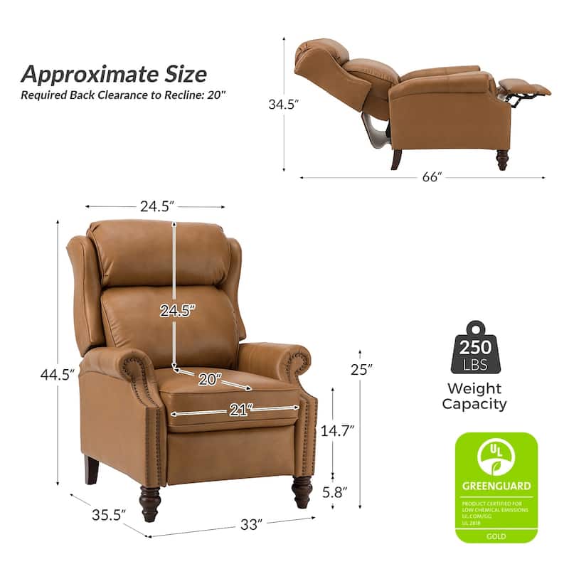 Noemon Genuine Leather Recliner with Nailhead Trims by HULALA HOME (Set of 2)