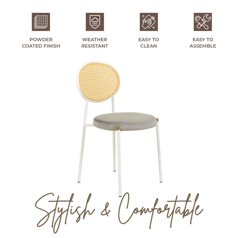 LeisureMod Euston Set of 4 Velvet Modern Dining Chair - Wicker Back Accent Chair for Home Living Room & Kitchen