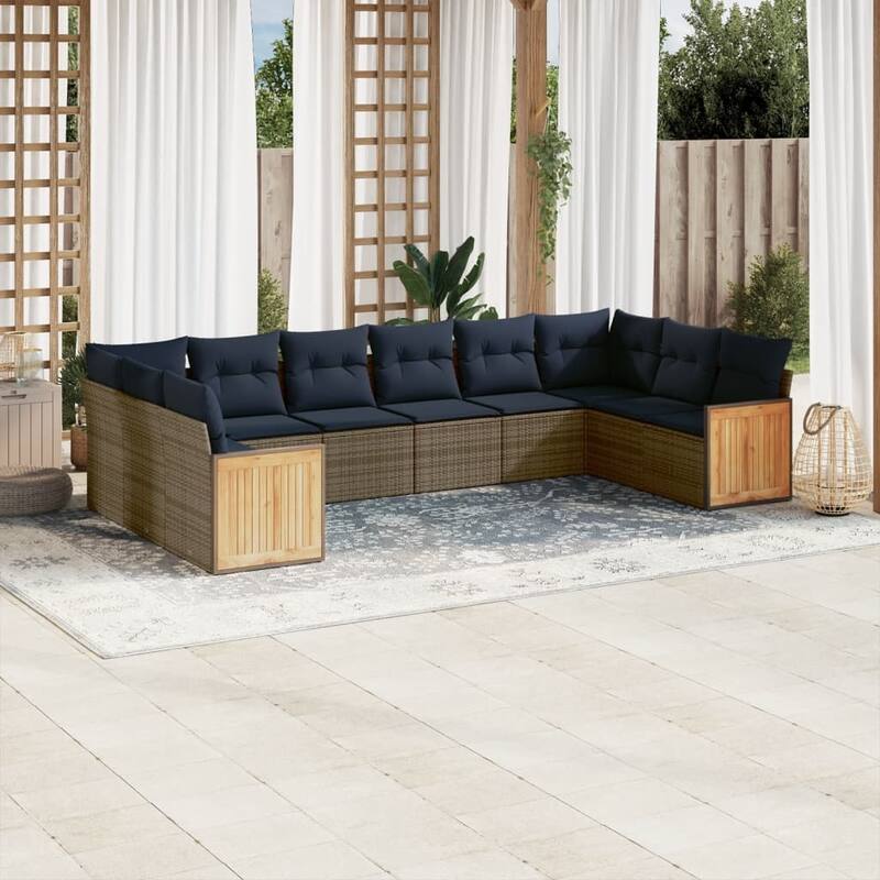 vidaXL 10/11 Piece Patio Sofa Set with Cushions Black/Gray Poly Rattan - 24.4 x 24.4 x 27.2 - Gray Without table