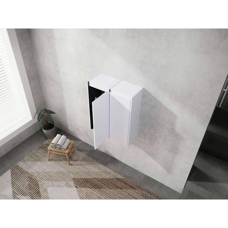 Modern Wall-Mounted Bathroom Side Cabinet with Soft-Close Doors, Floating Design, 6 Storage Compartments, 12-Inch Width