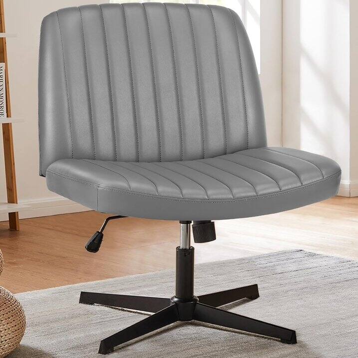 Cross Legged Armless Adjustable Swivel Padded Home Office Desk Chair No Wheels