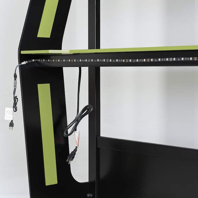 Full Size Gaming Loft Bed with RGB Desk, USB Charging Ports, LED Lights, Heavy Duty Esports Bunk Bed