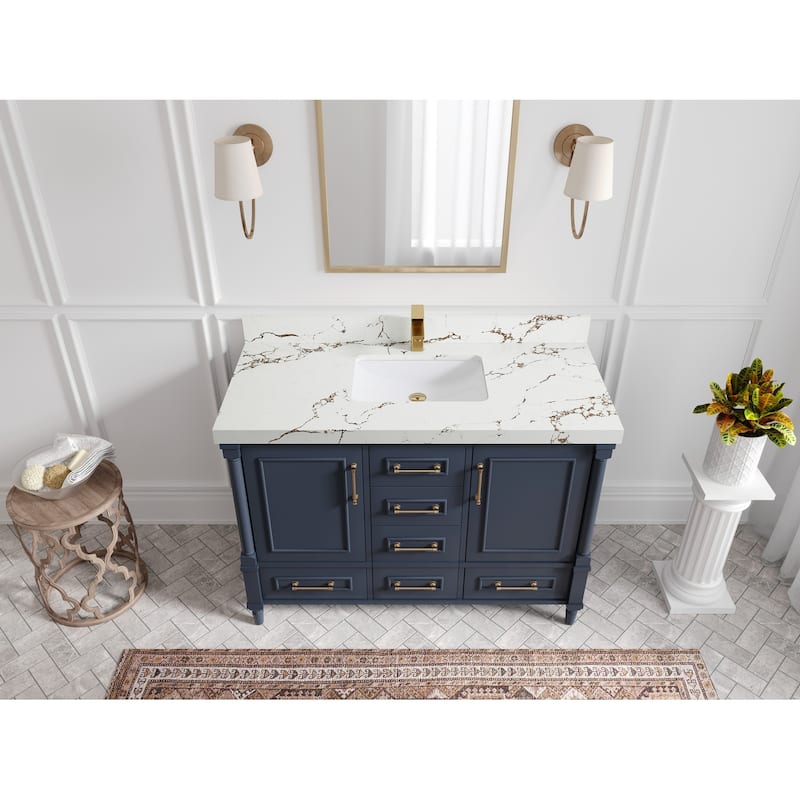 Willow Collections 48 in. W x 22 in. D Aberdeen Single Bowl Sink Bathroom Vanity with Countertop - 2" Viola Gold - Hale Navy Blue