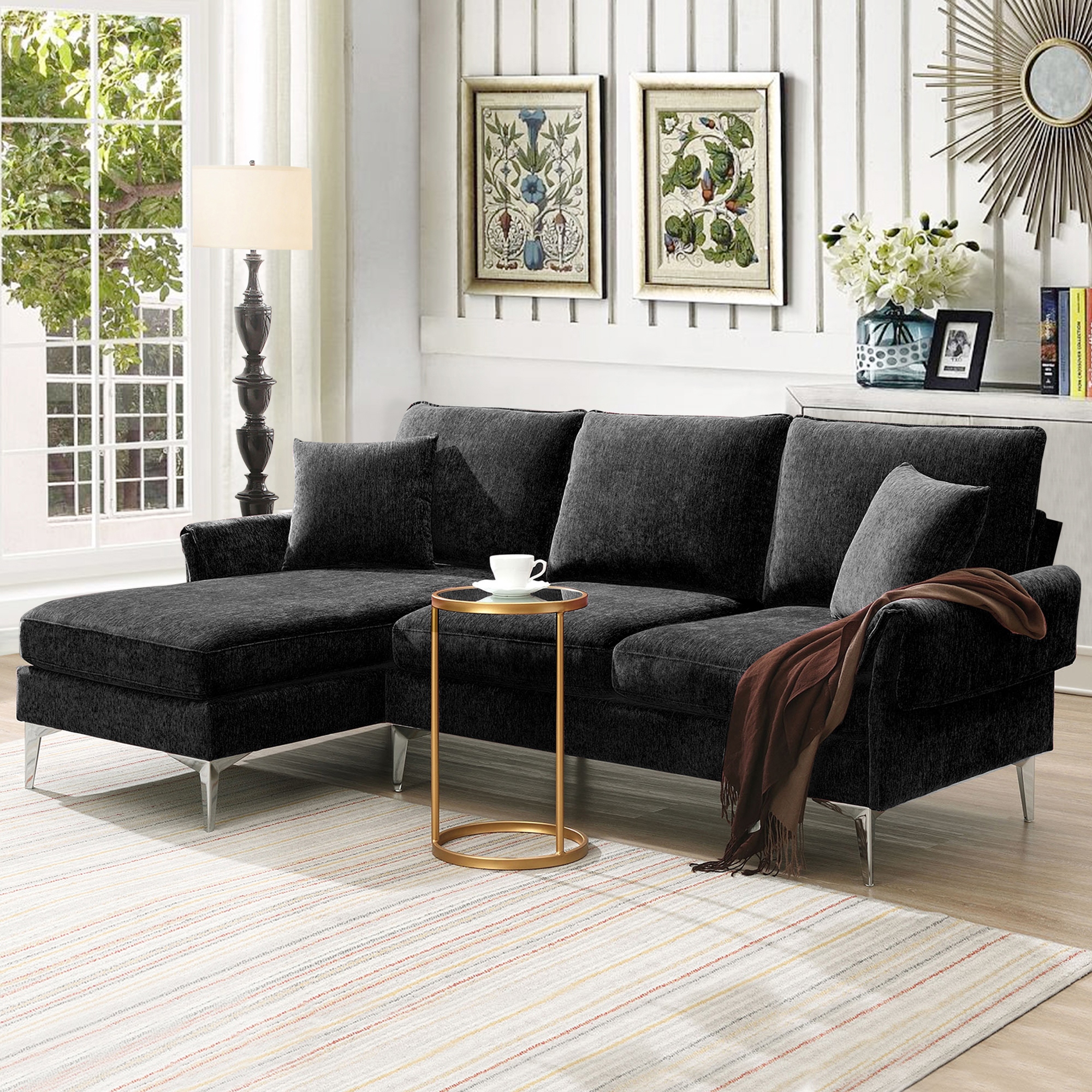 84 Sectional Sofa L Shaped Sofa Couch with Reversible Chaise Lounge and 2 Pillows Bed Bath Beyond 37257804