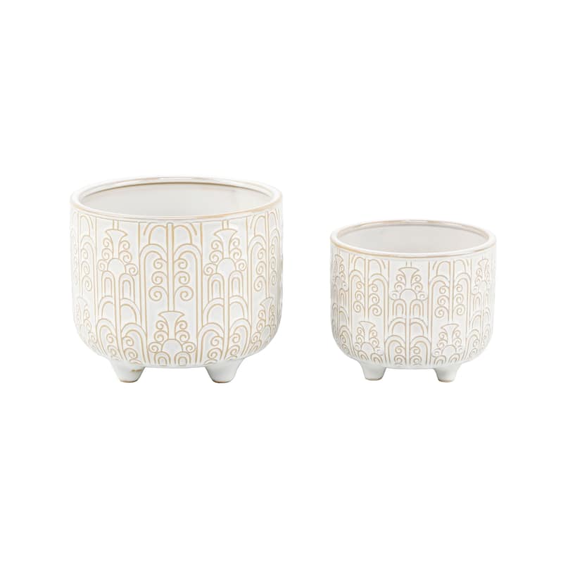 6" & 4.75" Vintage Footed Ceramic Planter Set of 2