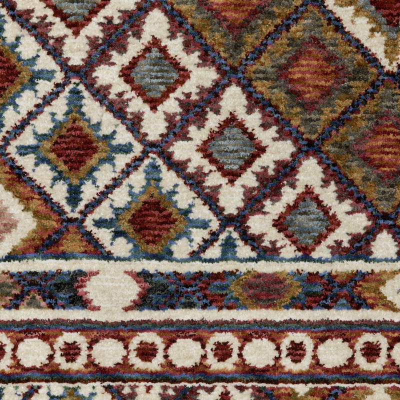 Style Haven Henretta Bohemian Diamond Red/Multi Fringe Edge Area Rug