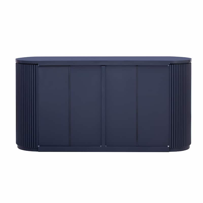 Vertical Striped Door Storage Cabinet with Metal Handles, Adjustable Shelves