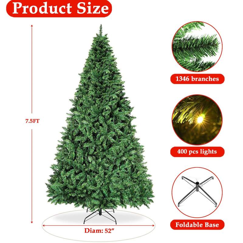 Pre-Lit Artificial 7.5ft Christmas Tree with 450 Clear Incandescent Mini Lights