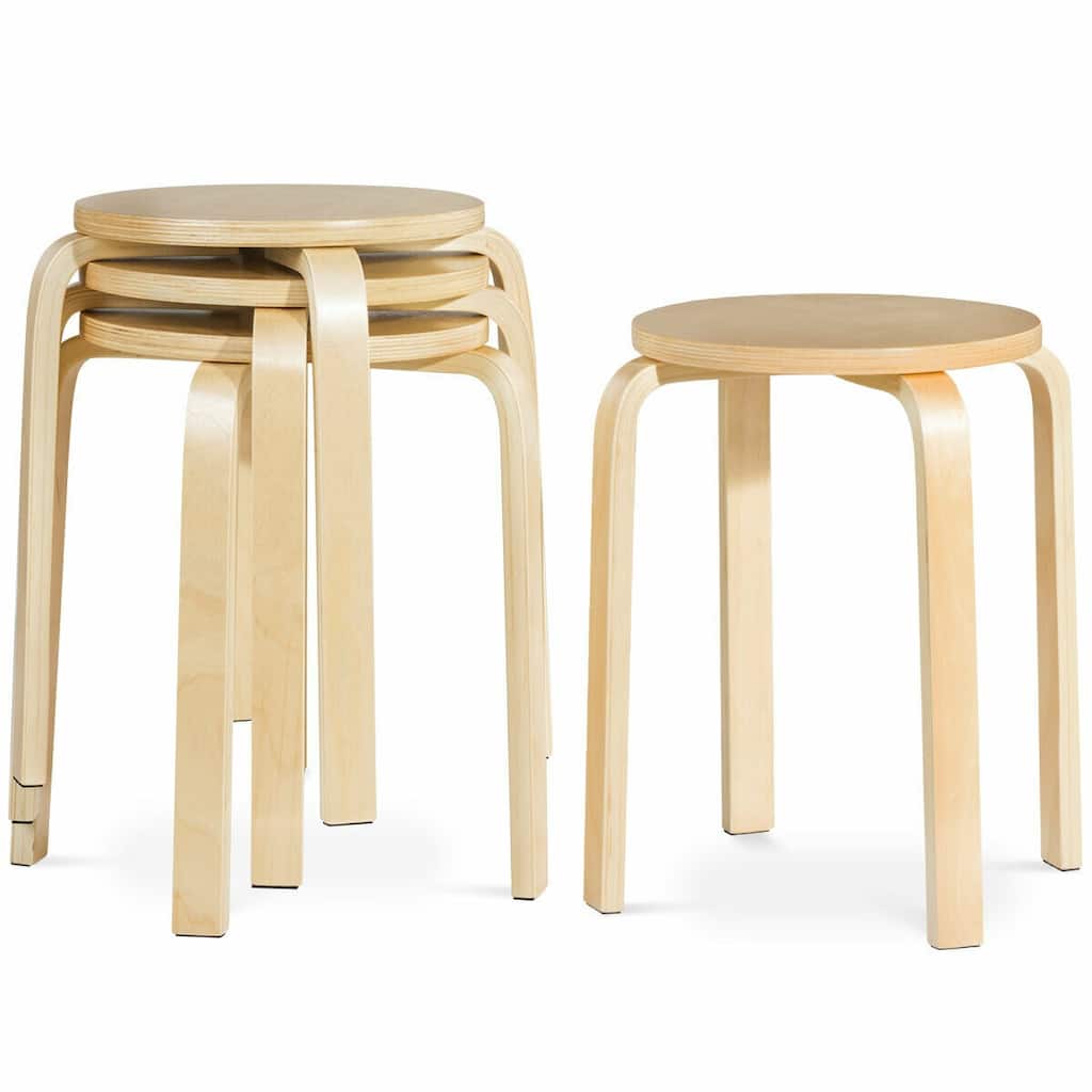 Gymax Set of 4 18'' Stacking Stool Round Dining Chair Backless Wood