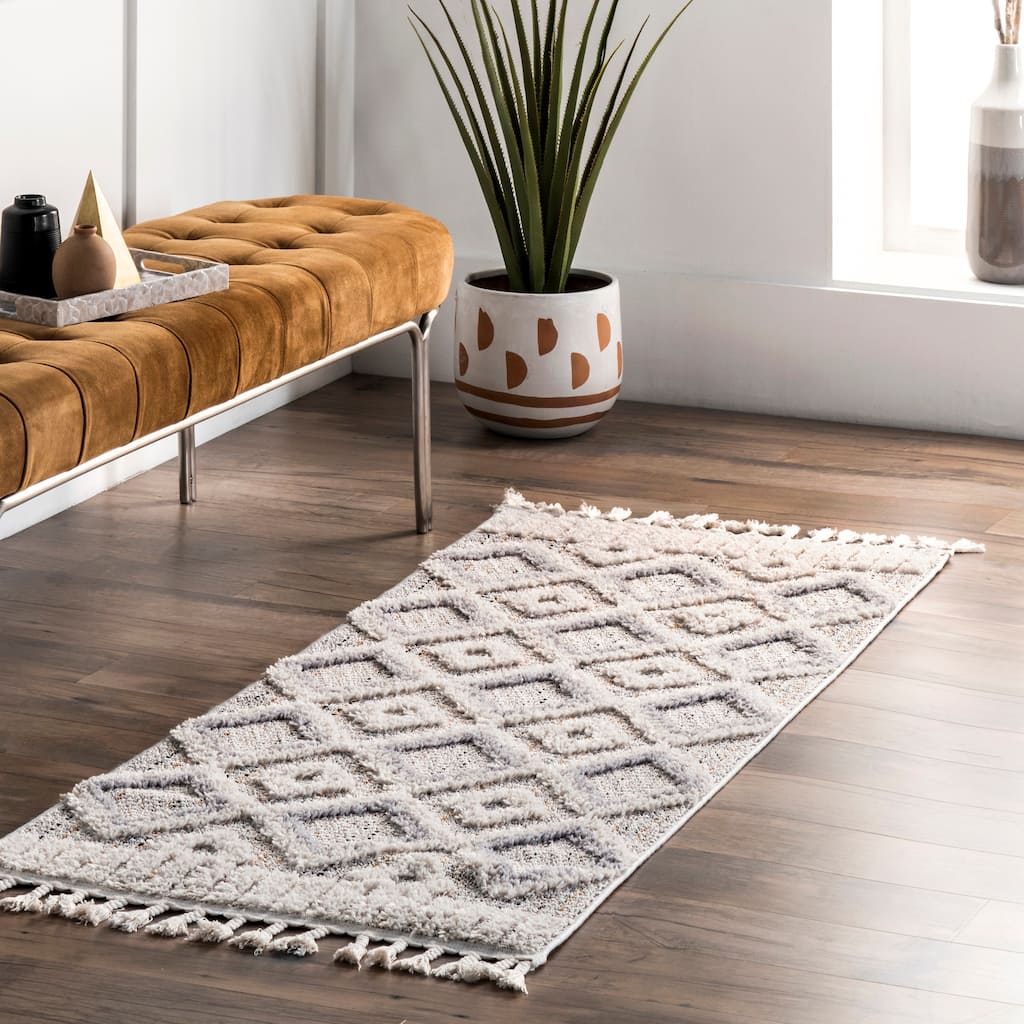 Nuloom Journey Shaggy Checkered Tiles Tassel Area Rug