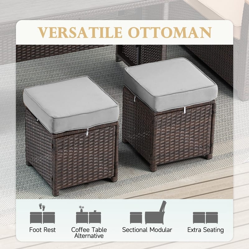 7-Piece Outdoor Sectional Set w/ Dining Table – All-Weather PE Rattan Patio Furniture for Garden, Poolside & Backyard