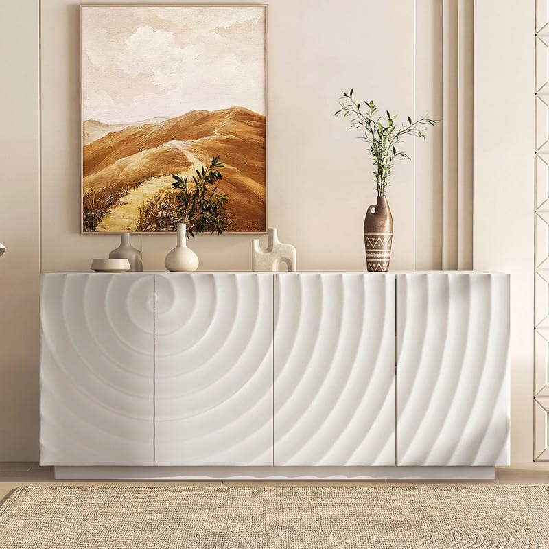 Stylish 4-Door Buffet Cabinet with Suspended Base for Living Room and Kitchen Storage Solutions