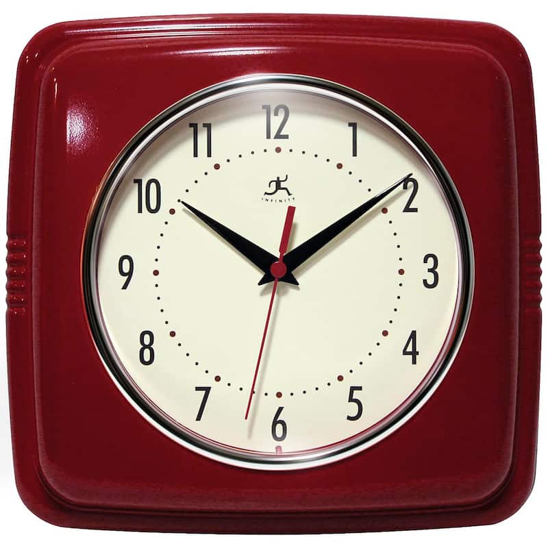 Infinity Instruments Retro 9.25-inch Square Wall Clock - 9.25 x 1.875 x 9.5 - Retro Red