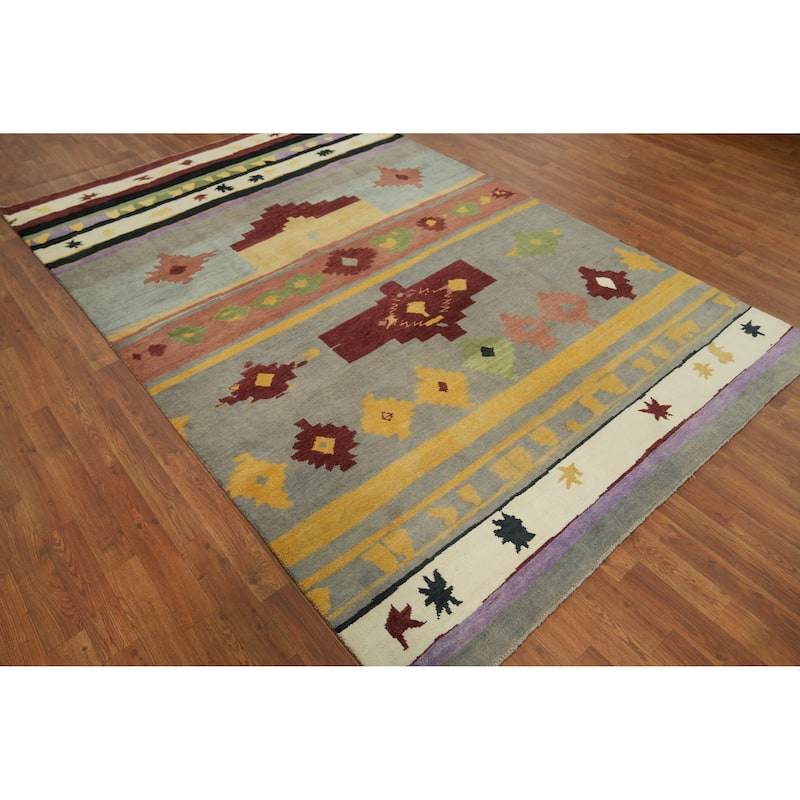 Vegetable Dye Gabbeh Turkish Area Rug Handmade Wool Carpet - 8' 10'' X 5' 11''