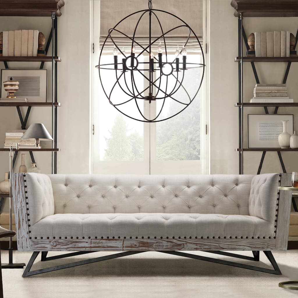 Armen Living Regis Tufted Wood and Metal Sofa