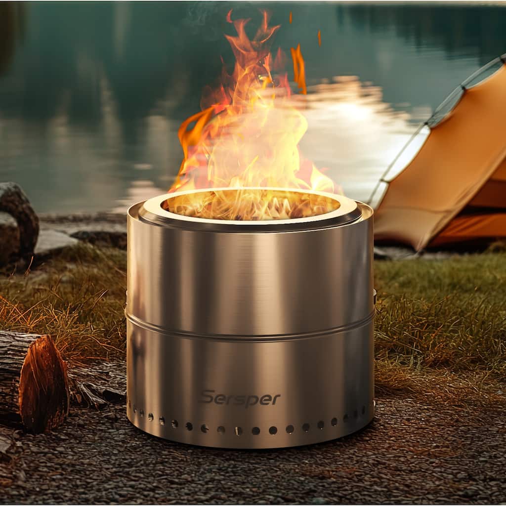 Sersper 20" Portable Large Smokeless Fire Pit for Camping, Backyard, Patio, Garden, Picnic with Carry Bag