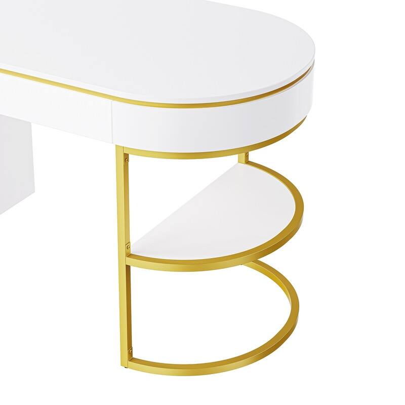 60'' Modern/Luxury Computer Desk with Gold Metal Legs,3Drawers with 1