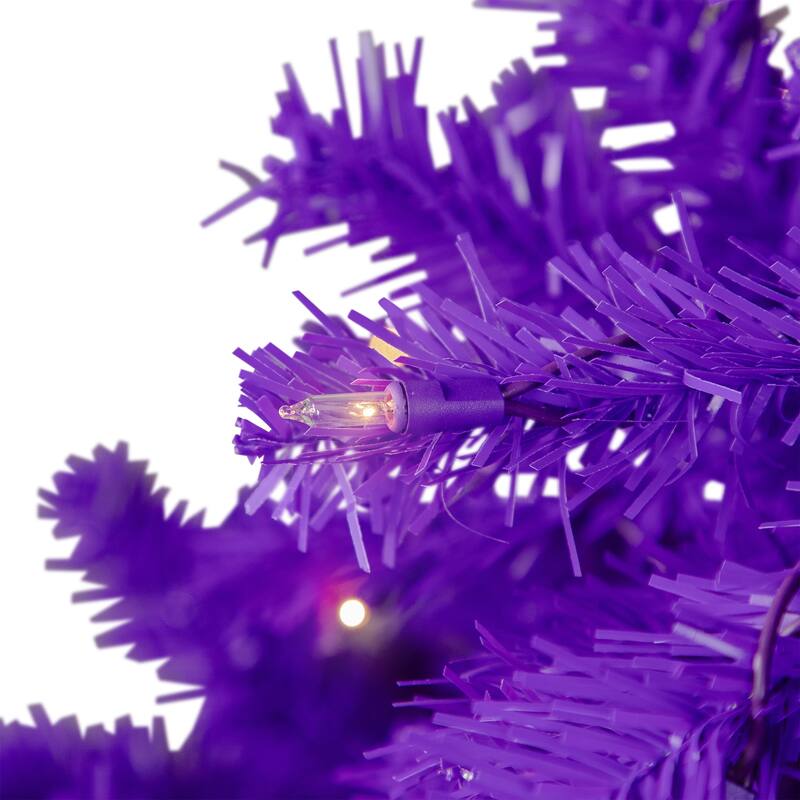Pre-Lit Medium Artificial Pine Christmas Tree - 7' - Purple - Clear Lights - 7 Foot