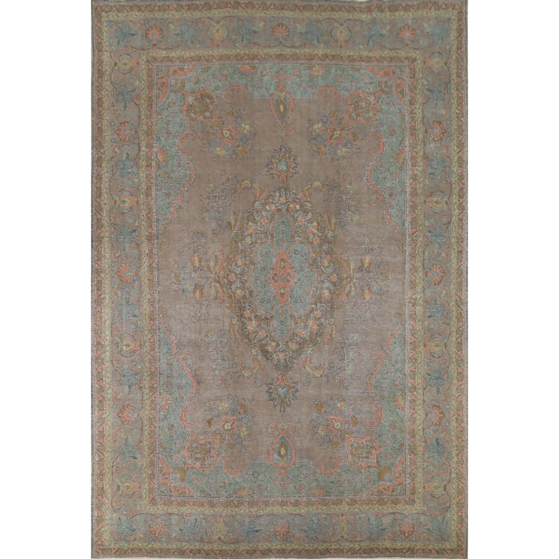 Distressed Gray Tabriz Persian Vintage Area Rug Handmade Wool Carpet - 8'8"x 12'0"
