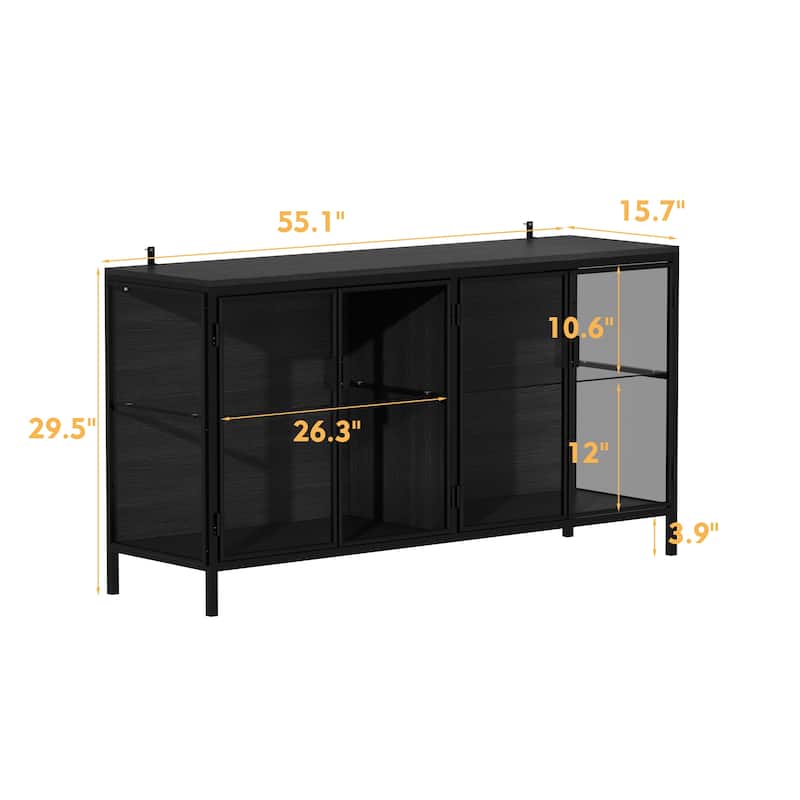 Modern Black Glass Storage and Display Cabinet: Adjustable Lighting, Ample Storage & Stylish Design
