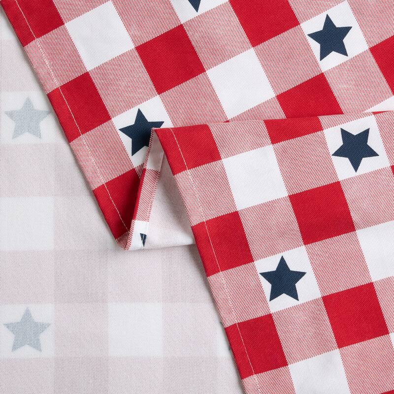 MARTHA STEWART Americana Star Gingham Plaid Indoor Tablecloth, Patriotic USA America Decor