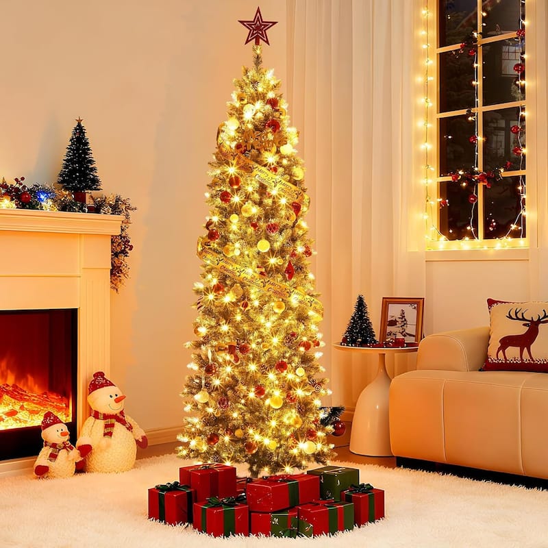 Pre-lit Pencil Christmas Tree, Xmas Tree for Room, Bedroom, Apartment - N/A
