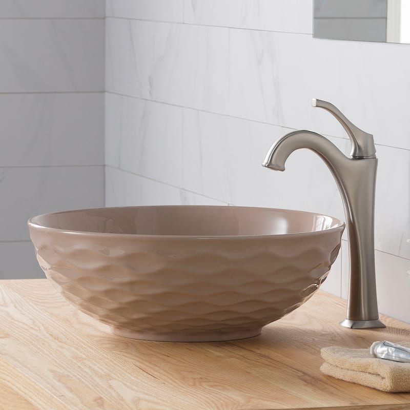 KRAUS Viva 16 1/2 inch Round Porcelain Ceramic Vessel Bathroom Sink