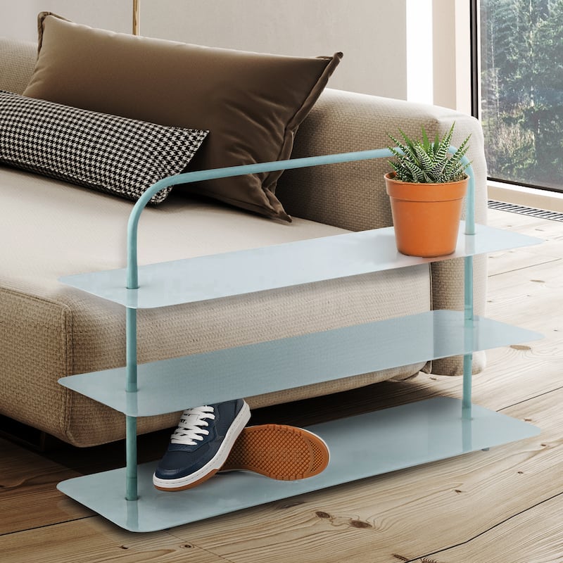 happimess Minimialist 24.5" 9-Pair 3-Tier Iron Thin Flat Plate Shoe Rack