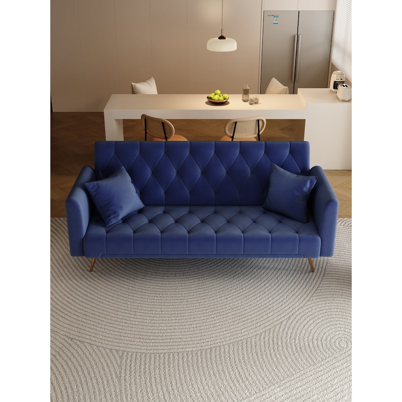 71" Convertible Double Folding Living Room Sofa Bed - Blue