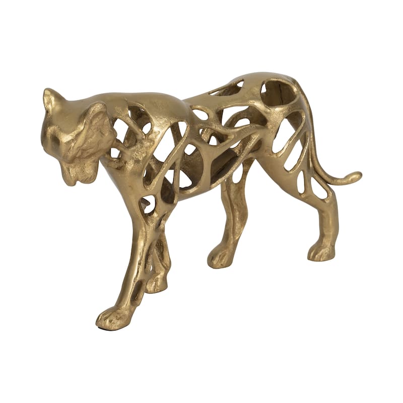 Fierce Lioness Sculpture Figurine - 14", Gold - 14" x 4" x 8"