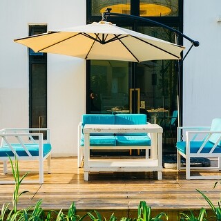 Overstock Solar Led Offset Hanging Patio Umbrella Without Weight Base Khaki From Overstock Com Daily Mail