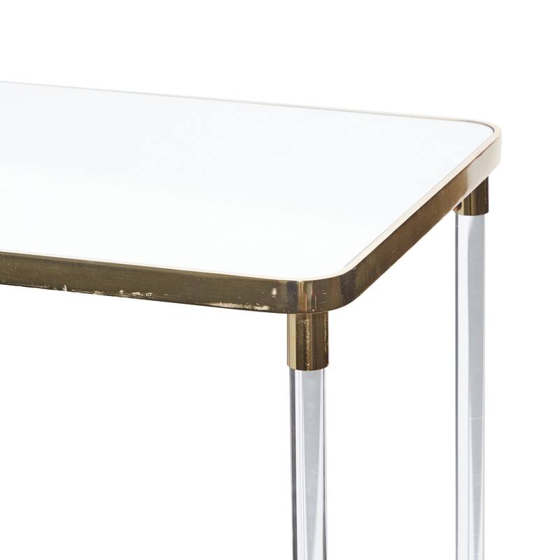Gold Metal Console Table with Mirrored Top and Acrylic Legs