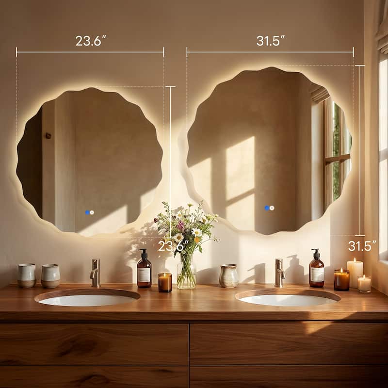 Round Frameless Dimmable LED Light Anti-Fog Wall Bathroom Vanity Mirror